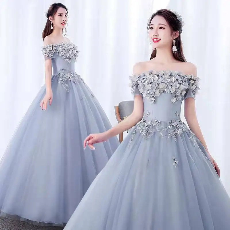 

Colorful wedding dress student art exam dress stage solo puff skirt annual meeting host evening dress long performance costume w