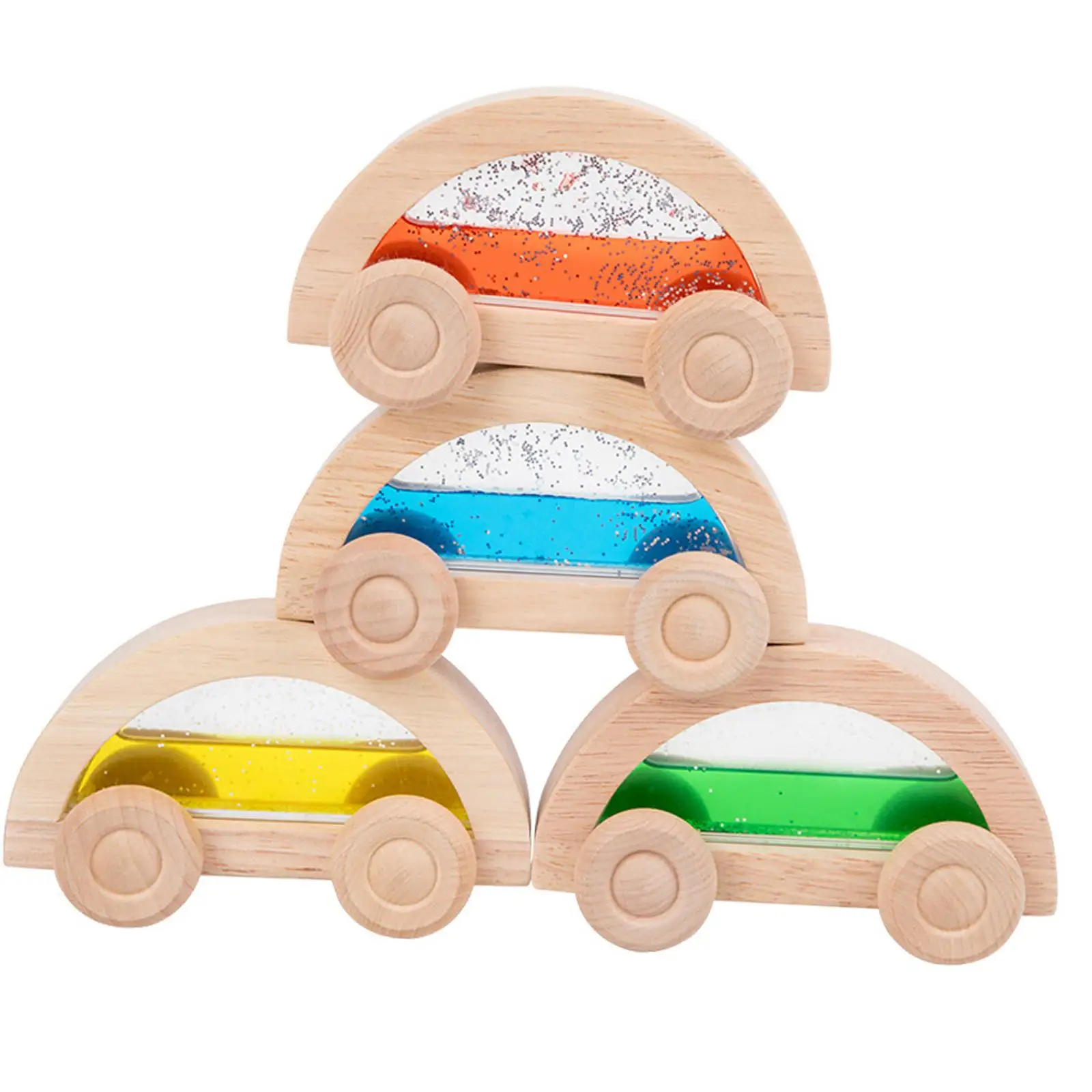 Jouets à pousser en bois pour bébé, voiture en bois, ensemble de véhicules en bois, jeu de voiture coloré, fête alth, éducation précoce, 4 pièces