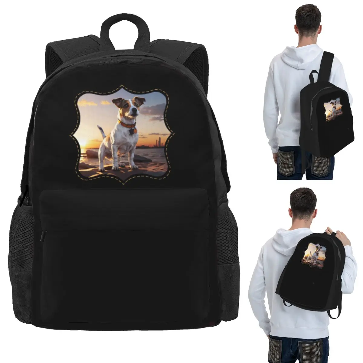 

Jack Russell Dog At Sunset Student Backpack School Bag Hiking Travel Daypack for Boys Girls Bookbag Shoulder Bags