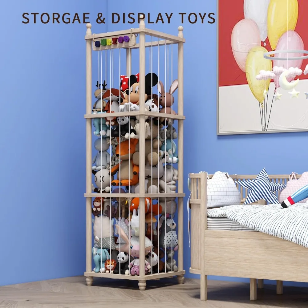 منظم تخزين الألعاب الخشبية للحيوانات المحشوة: حامل بلوشي مطور، سعة كبيرة #2