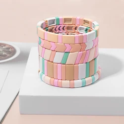 2024 New Enamel Bracelets Pink Color Theme Supper Deal Boho Beads Elastic Bangle Hand Accessory