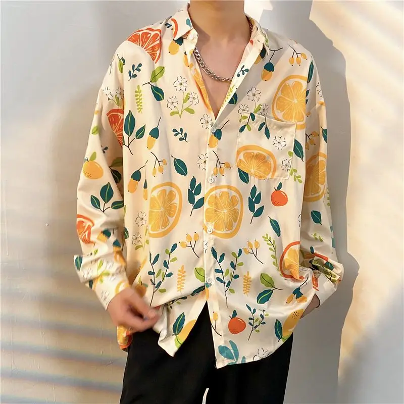 

Spring Summer New Cartoon Rainbow Print Pure Flax Long Sve irt Women High Quali Loose Versatile Thin irt