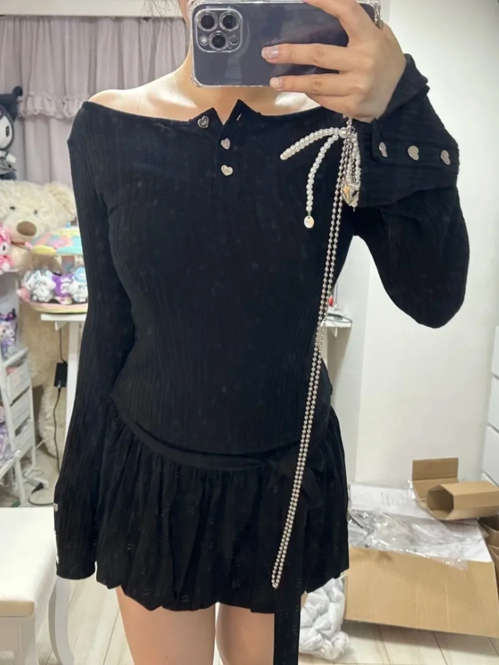 

Casual Knit Fresh Slash Neck Knitted Office Lady Stripe Pullover Delicate Jumper Japan Lovely Long Sleeve Elegant Tops