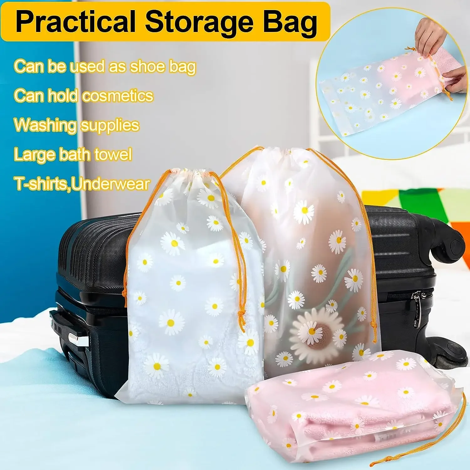 5/10Pcs Travel Shoe Bags Waterproof Drawstring Storage Bags 3 Sizes Reusable Space Saver Storage Bag for Toys Shoe Clothes Towel