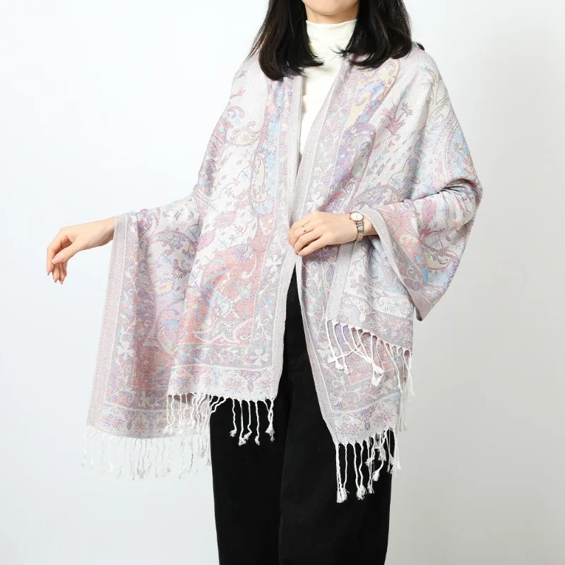 2026 Women's Spring Autumn Ethnic Paisley Jacquard Fringe Cotton Long Scarf Wrap