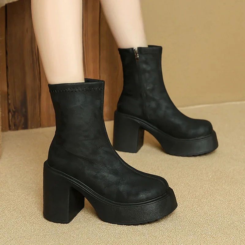 

High Heels Women Ankle Boots Chunky Designer Elegant Shoes 2025 New Dress Pumps Short Winter Boots Trend Fashion Female Boots