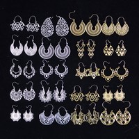 10/20/30/50Pairs/Lot Retro Trend Bohemian Frosting Carved Hollow Earrings For Women Mix Style Jewelry Party Gifts Wholesale