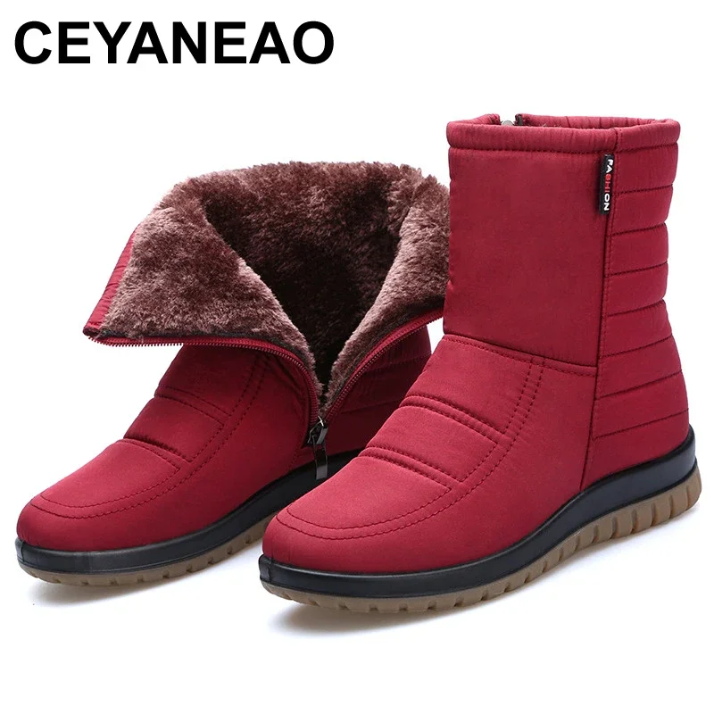 

CEYANEAOWinter Women Snow Boots Ladies Waterproof Warm Ankle Boots Wedges Platform Plush Shoes female Botas Mujer Zapatos E765