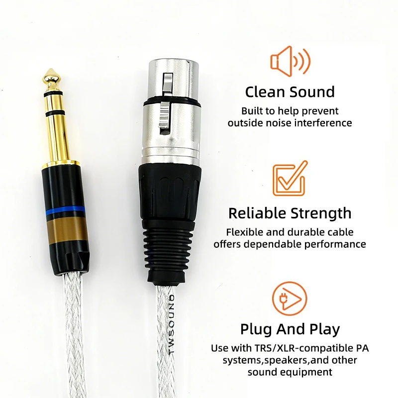 1/4 Inch TRS to XLR Female Cable 6.35mm Balanced Cable Suitable for Professional Cables in Guitars Mixers and Recording Studios