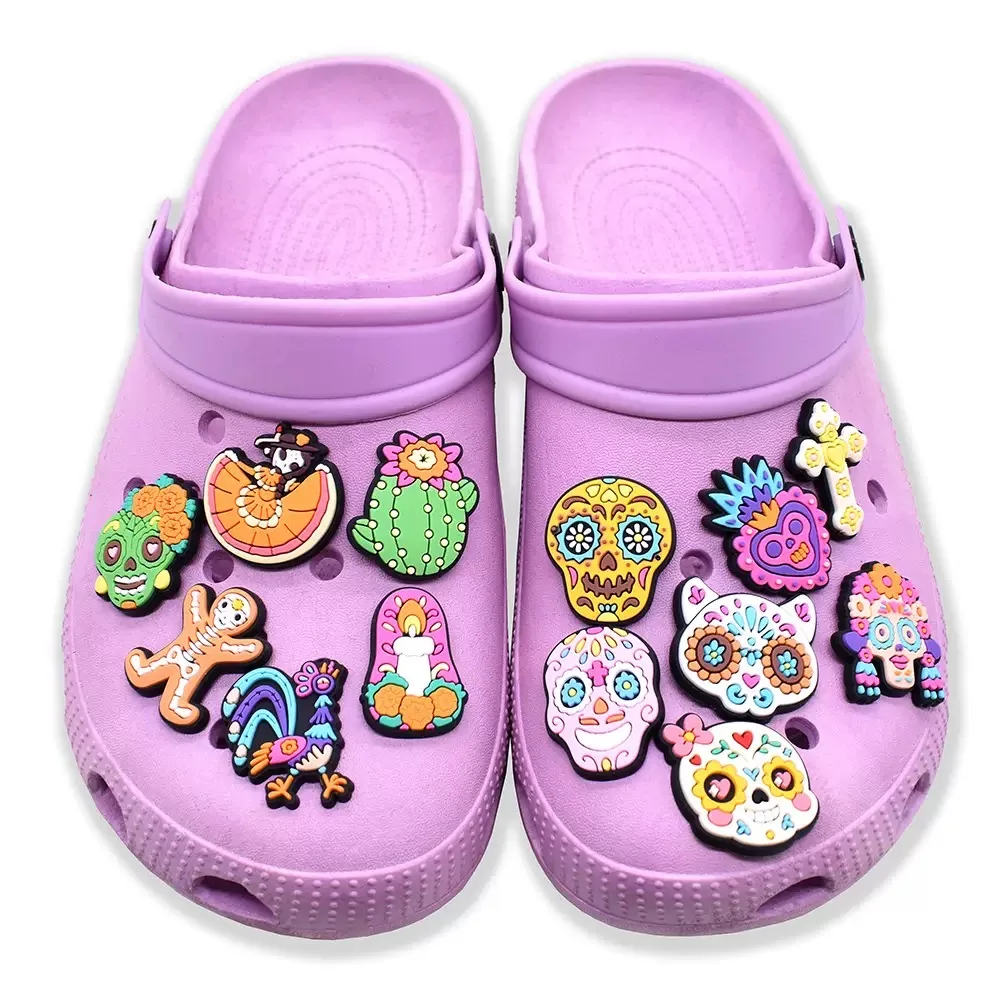 1-20Pcs Cactus Skull Candle PVC Shoe Buckle Charms Skeleton Mexico Slippers Decorations For Adult Holiday Gifts