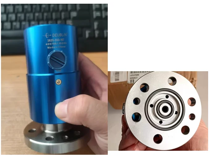 

DEUBLIN rotary joint 2620-200-157, blue aluminum alloy housing, dual-channel design, model 466786/J0205