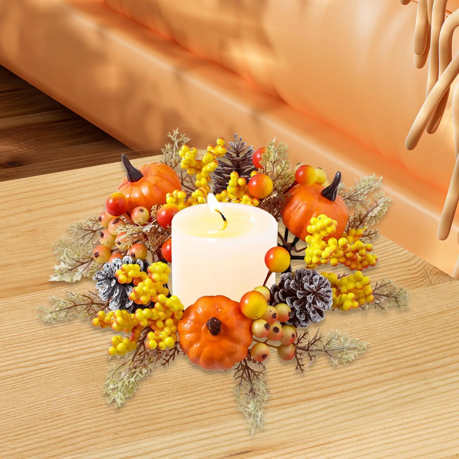 إكليل شمعة صناعي، قطع مركزية على شكل يقطين، ديكور منزلي، إكليل الخريف، إكليل عيد الشكر، عيد الشكر