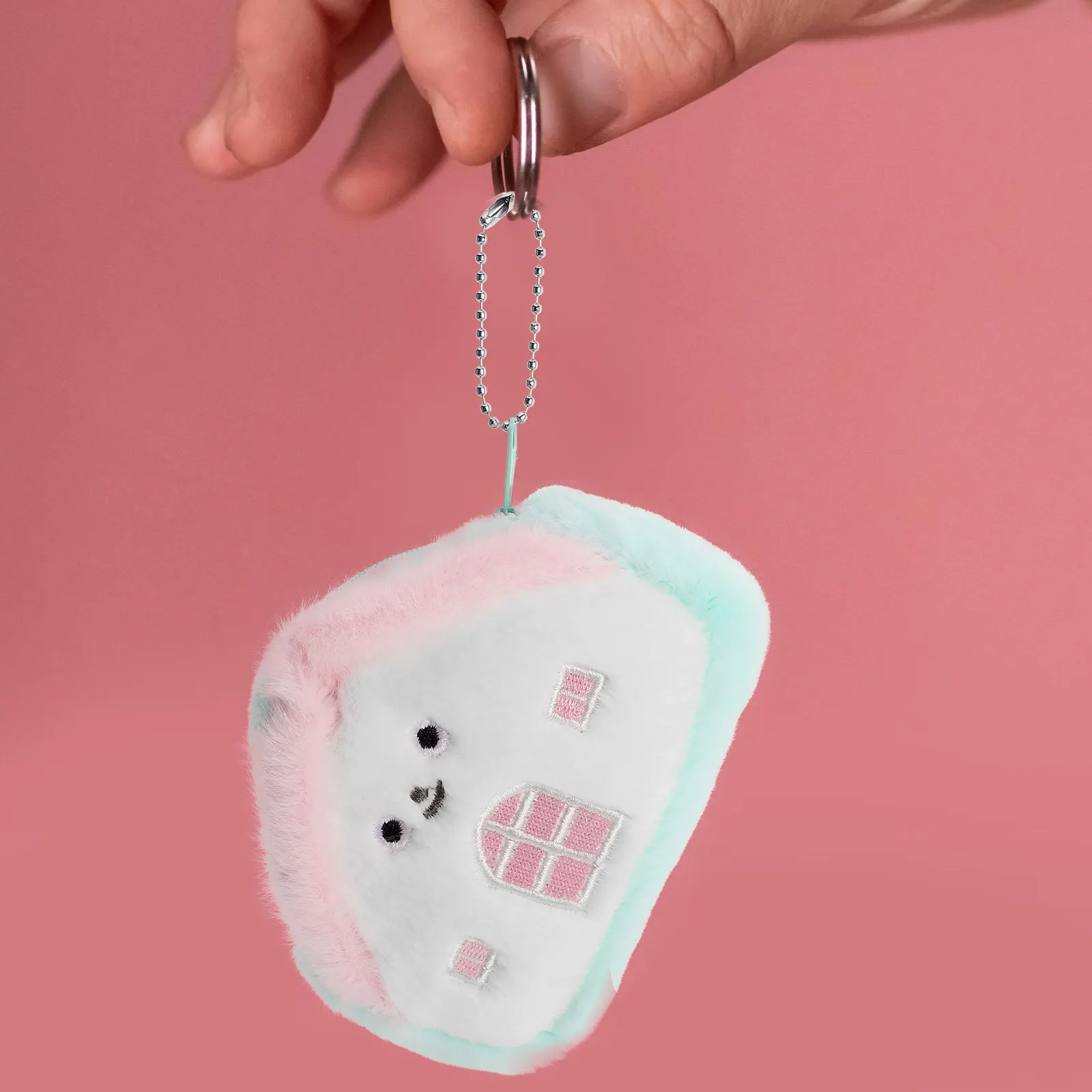 Adorable Mini House Keychain Coin Purse Soft Fabric Wallet for Loose Change Earphones Cables Bag Backpack Handbag Accessory