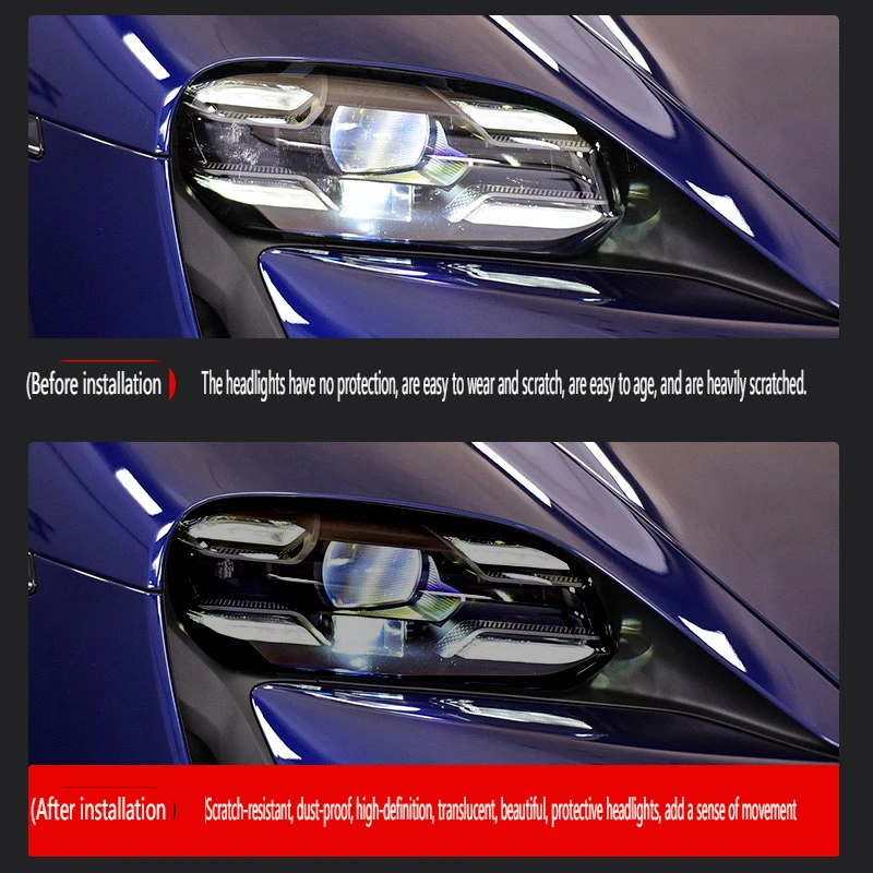 Car Front Headlamp Film for Porsche Taycan Smoked Black TPU Transparent Film Decorate Headlight Trim Strips Car Accessories