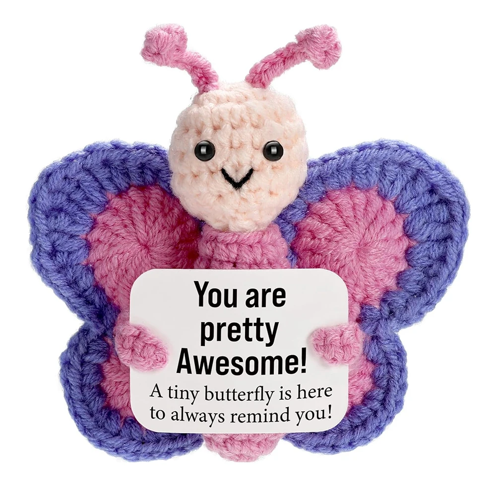 Positive and Uplifting Crochet Butterfly Gift for Women, Mini Handmade Inspirational Plush Toy, Suitable for Giving to Friends, Colleagues, Bosses, Girls, Teachers, for Birthdays, Christmas, Valentine's Day, Mother's Day, Easter, and as Stocking Stuffer Gifts