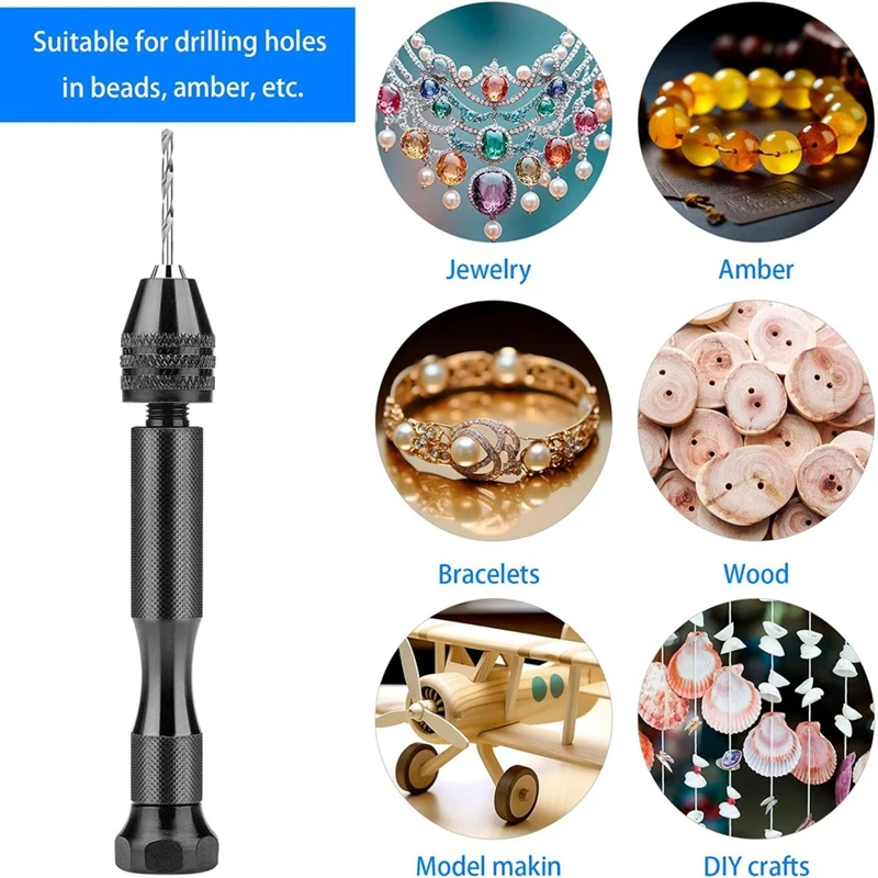 B62B Pin Vise Hand Drill Set 35Pcs Mini Twist Drill Bits for Jewelry Resin Polymer Clay for Craft Tool