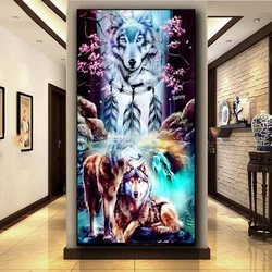 New Dream Catcher Wolf waterfall diamond painting 5D DIY Cross Stitch Kits diamond Mosaic Rhinestones Handicraft Gift Decor G633