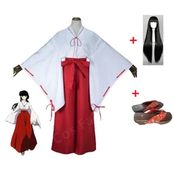 Anime Inuyasha Kikyo Kimono Cosplay jednolita sukienka kobiety Halloween kostiumy Kikyo sandały peruki kostium świąteczny prezent