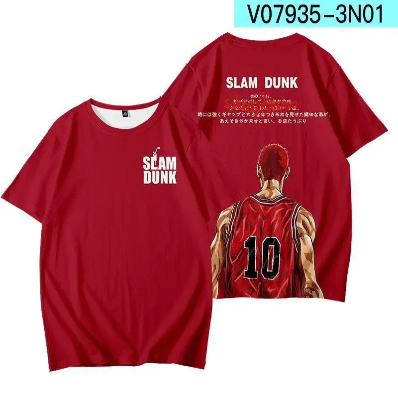 Hot Anime Slam Dunk Rukawa Printed 3D T-shirt Summer Men's and Women's Basketball Team Uniforms Children's Short-sleeved Fashion