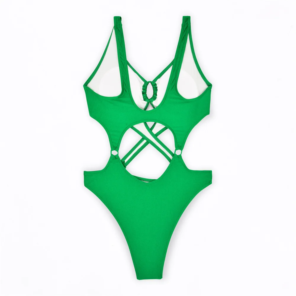 Sexy Cross Bandage Bikini Swimsuit Cut Out Monokini Push Up Swimwear Women One-Piece Beachwear Y2K Bathing Suit Vacation Outfits