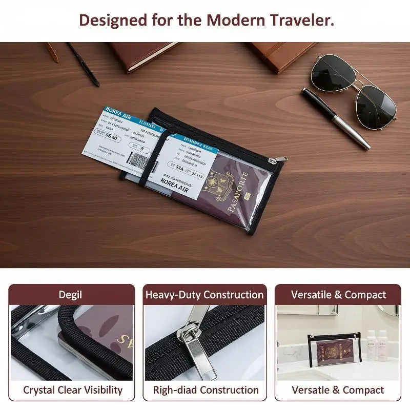 Lightweight Waterproof Travel Passport Pouch Thick PVC Boarding Pass ID Card Holder for Solo Group Travel
