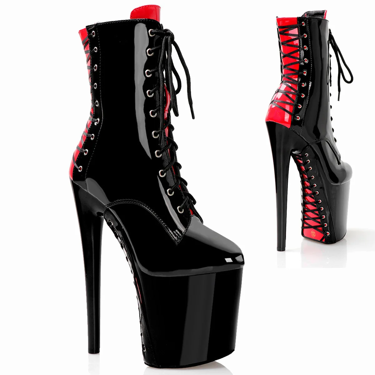 20cm Pole Dance Shoes Platform Sexy Women Stripper Ankle Boots 8 Inch High Heels  Fashion Gothic Fetish Queen Black Lacing Red