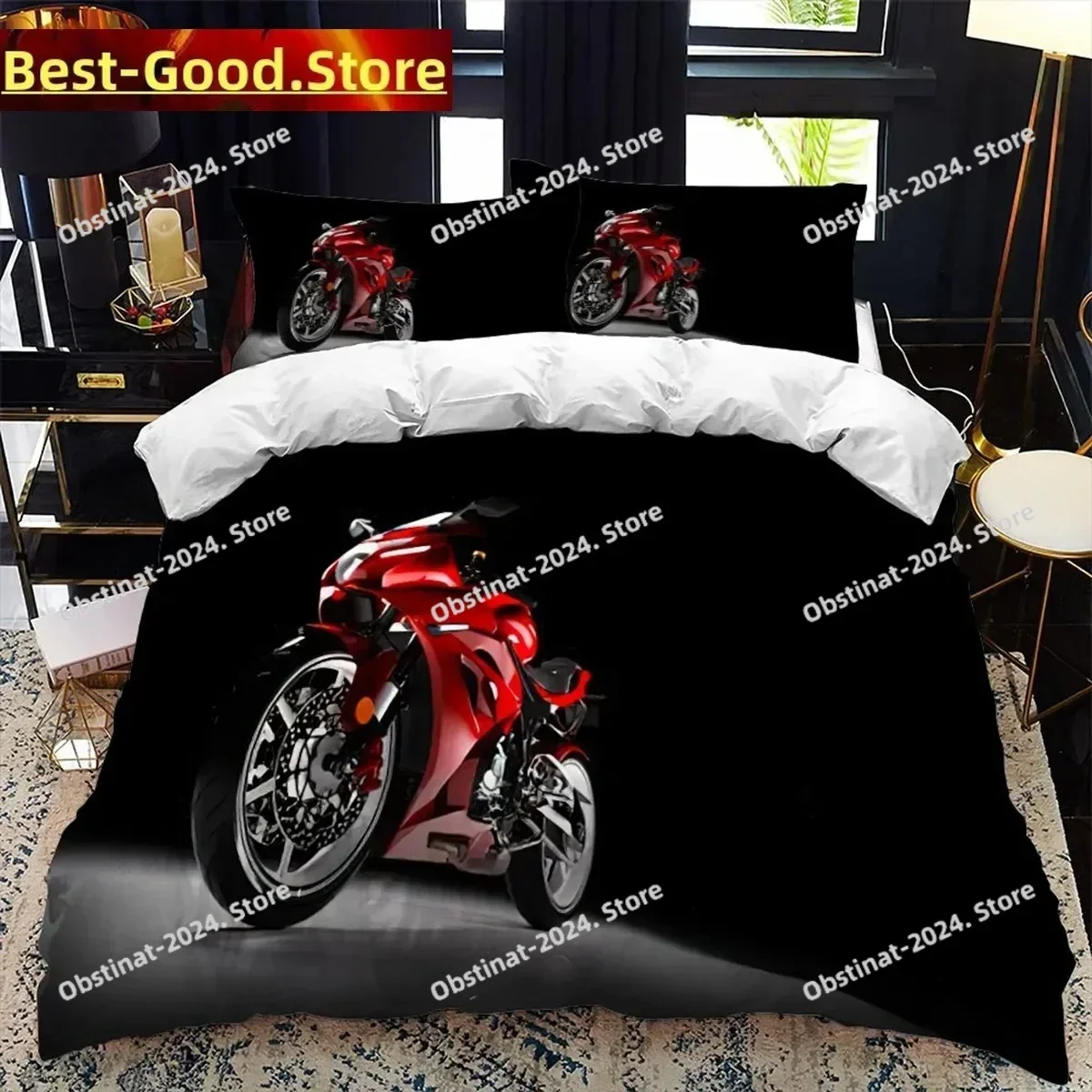 

Motorcycle rider bed Bedding Set Printed single Comforter Quilt Bed Cover Duvet Cover Pillow Case 3 Pieces Sets Kids Adult Size