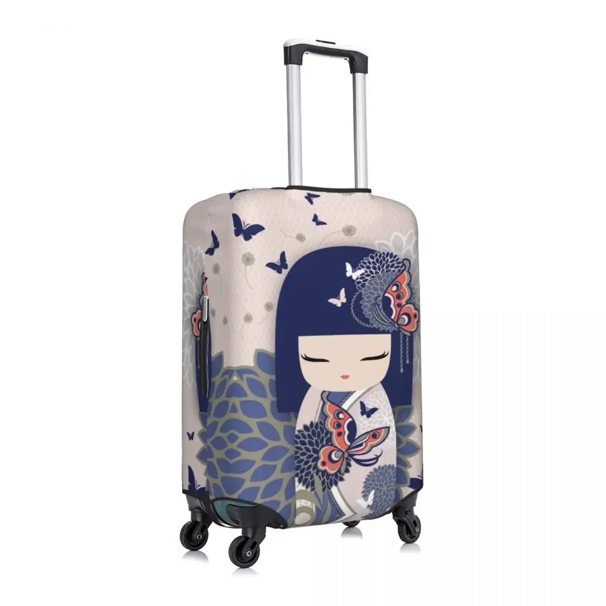 Kokeshi Doll Cherry Blossoms Luggage Cover Protector Fashion Japanese Kimono Geisha Girl Travel Suitcase Covers for 18-32 Inch