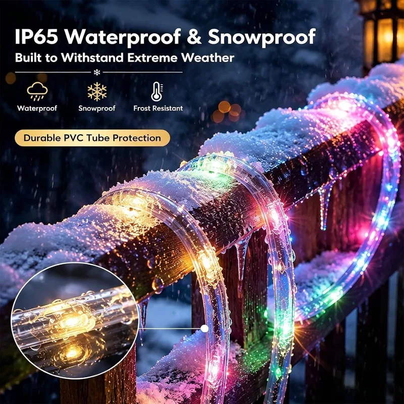 300/200/100/50 LED Solar Powered Tube Light String with 8 Lighting Modes Solar Rope Lights for Halloween Christmas Garden Decor
