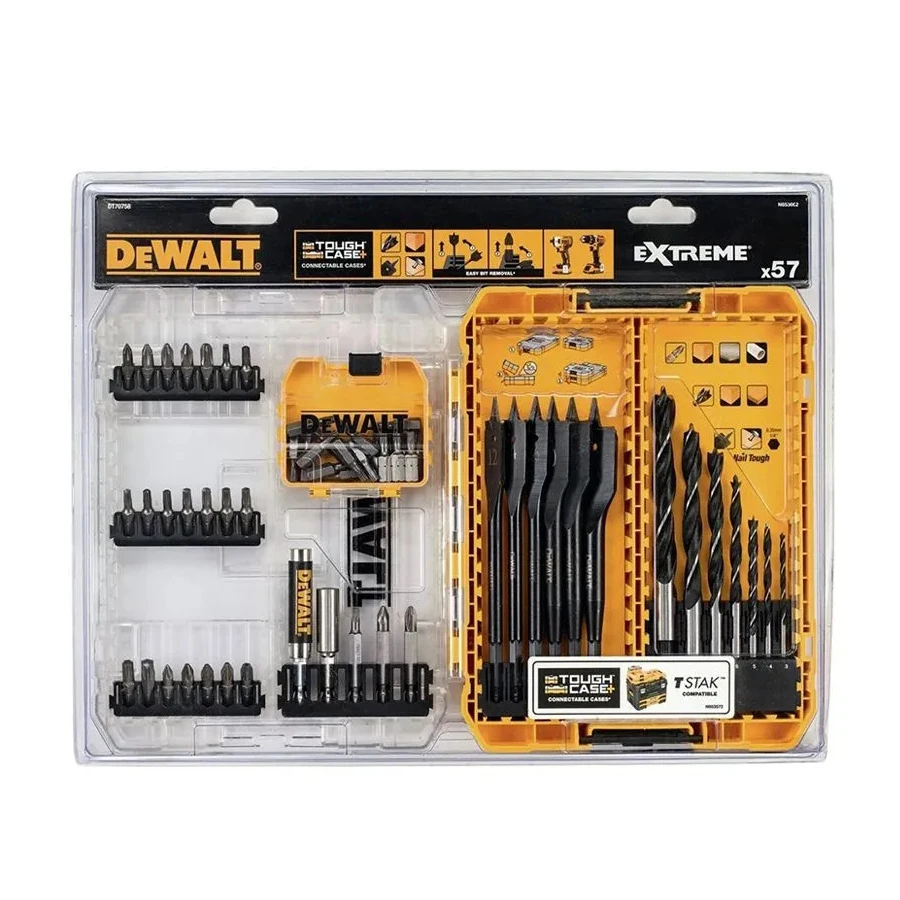 DEWALT 57PCS Multifunctional Tool Accessories Bit Set Extension Bit Holder Flat Wood Bits and Drill Bits DT70758-QZ