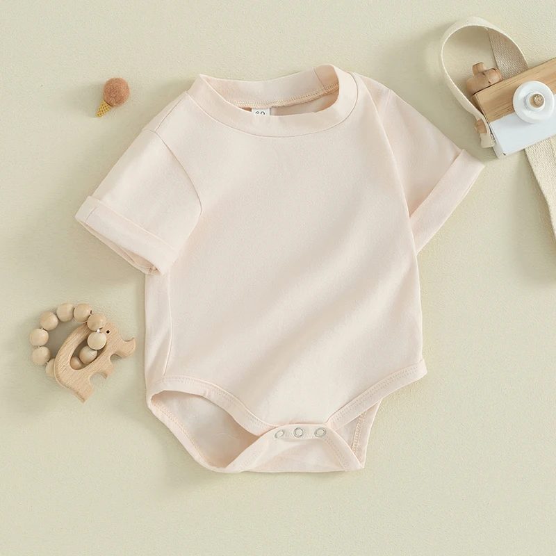 Newborn Baby Boy Girl Basic Short Sleeve Romper Solid Color Cotton Bodysuit  Unisex Infant Summer Clothes