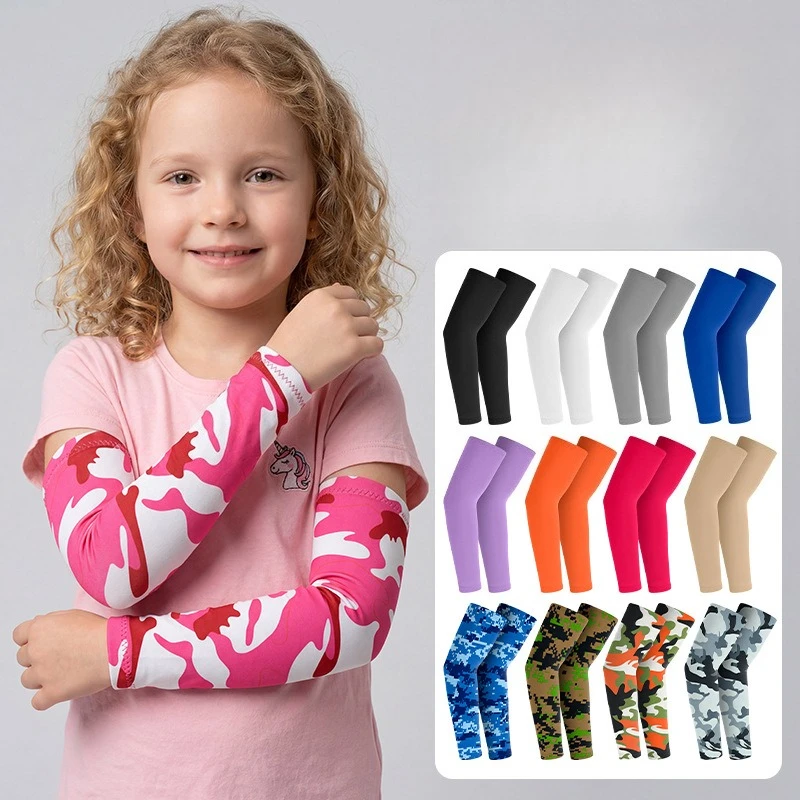 

Unisex Summer Children Sun Protection Ice Sleeve Silky Thin Style Basketball Sport Protective Arm Sleeve Set