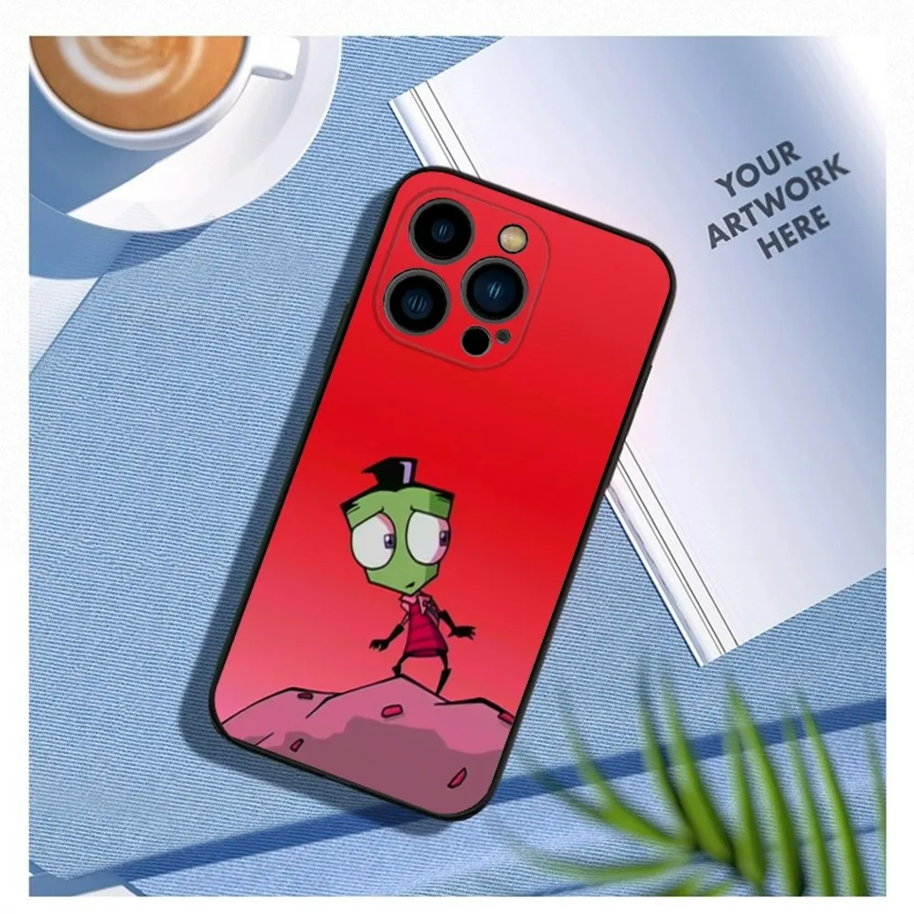 Cartoon I-Invader Zim etui na telefon do iPhone15,14,13, 12 Mini 11 Pro XR, X, XS, MAX 7, 8 Plus silikonowa obudowa miękka czerń