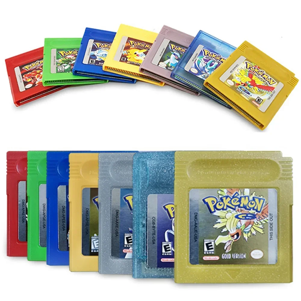 Cartuccia video a 16 bit Scheda da gioco GBC Pocket Monsters serie blu cristallo oro verde rosso argento giallo Versione americana