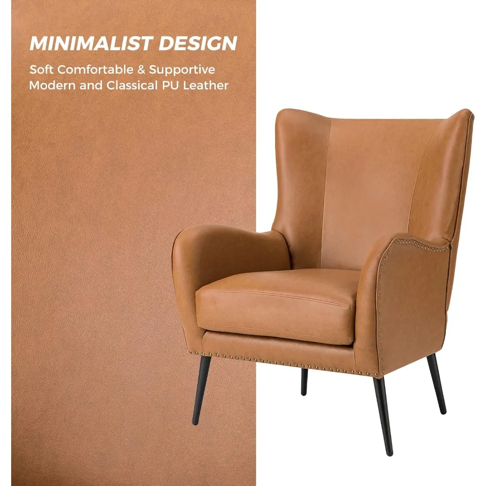 كرسي HULALA Home من الجلد الصناعي مع وسادة قابلة للإزالة، كرسي منجد مريح يتميز بأرجل معدنية سوداء ونا #5