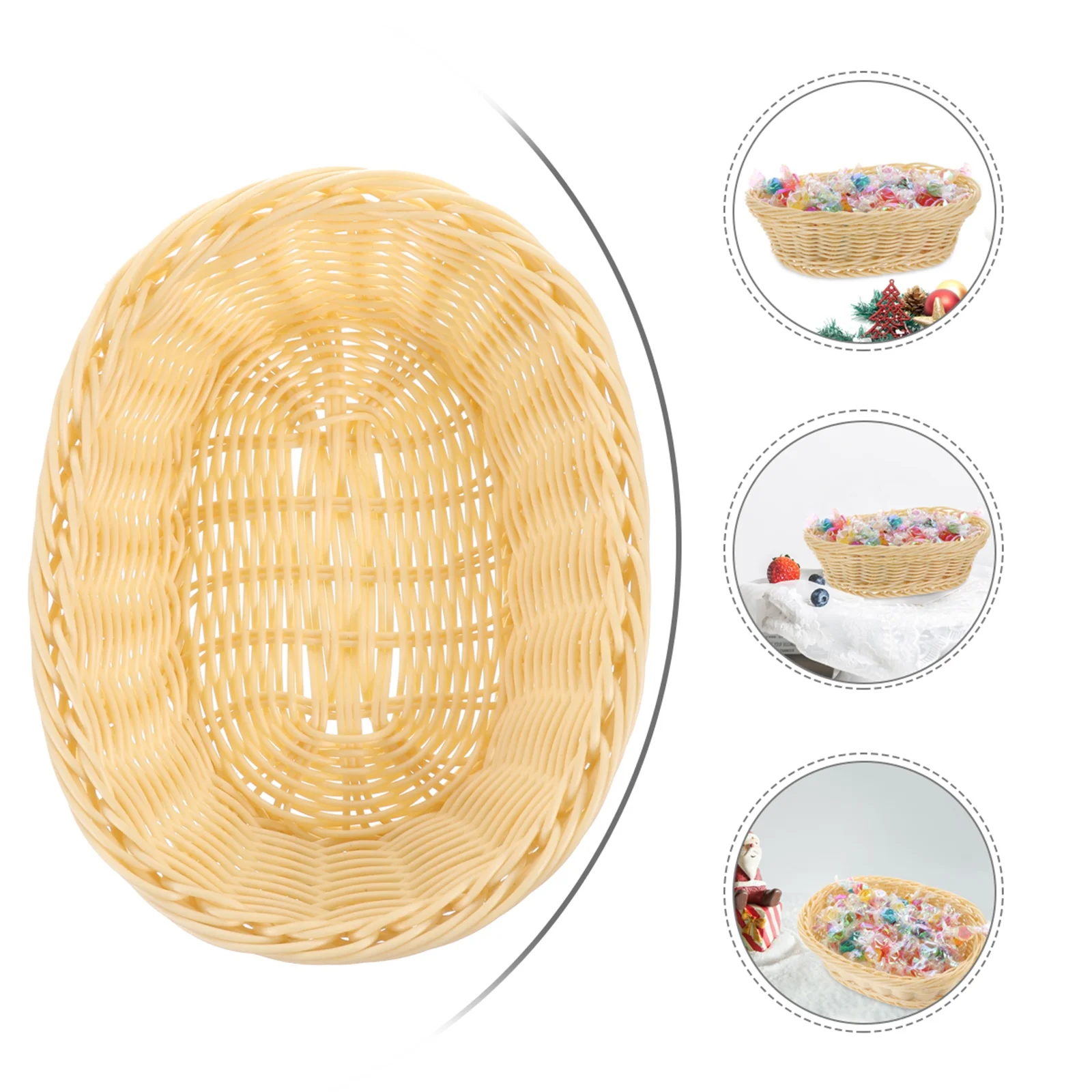 

Imitation Rattan Storage Basket Plastic Woven Baskets Oval Shape Home Kitchen Candy Snack ganizer Yellow Color