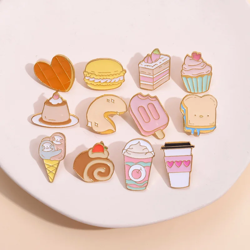 Cute Food Enamel Pins Custom Cake Egg Burger Dessert Lapel Badges Backpack Clothes Accessories Jewelry Gift for Friend Wholesale