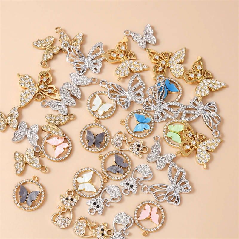 

20pcs Cute Crystal Metal Animal Butterfly Charms Pendants for Jewelry Making Drop Earrings Necklaces Bracelet DIY Craft Supplies