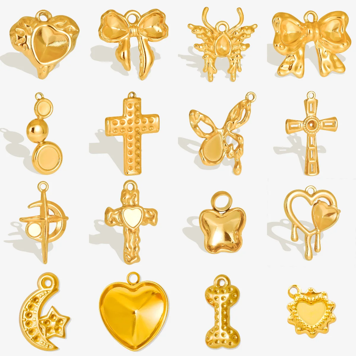 하트 크로스 활 모양 스테인레스 스틸 다이아몬드 세트, 에나멜 세트 펜던트 베이스, 목걸이 팔찌용 DIY 참 설정, 로트당 10 개