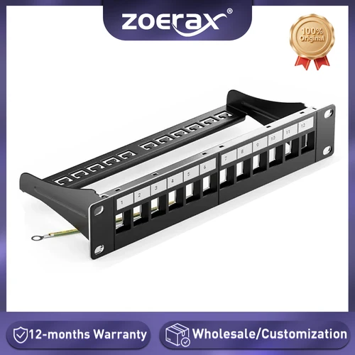 Imagen 1 del producto ZoeRax Network 10"" panel de conexión en blanco vacío de 12 puertos 1U para montaje en rack Keystone Jacks estándar