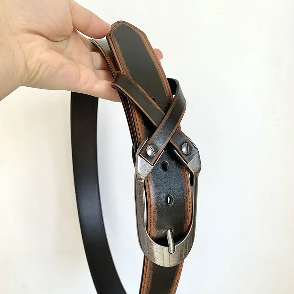 حزام نسائي كلاسيكي عتيق Y2k من جلد البولي يوريثان حزام خصر متقاطع أسود وبني فستان فاسق حزام جينز بنات حار