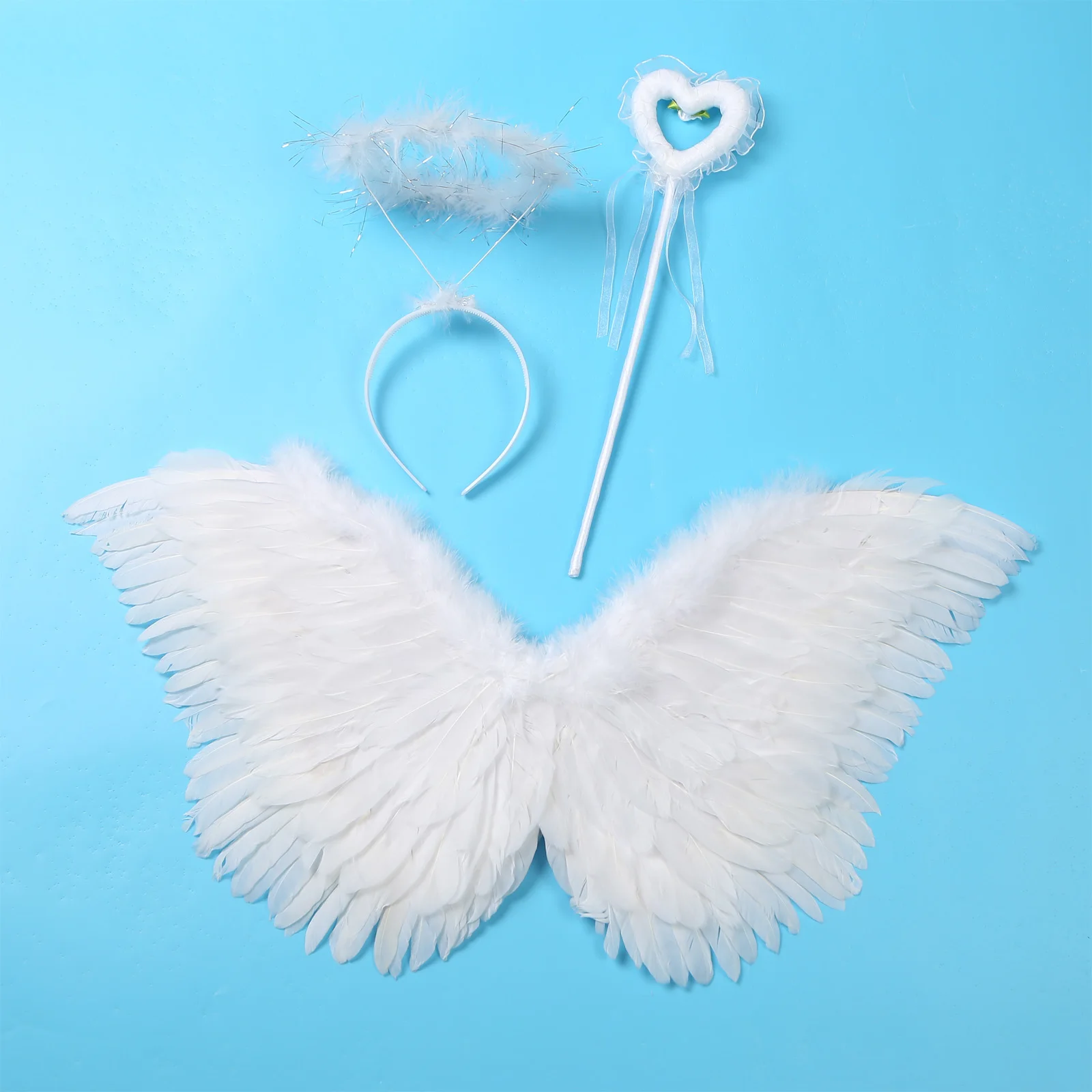 Ala de plumas de golondrina, ala de Ángel con palo de hada, Aro para el pelo para adultos y niños, disfraces de Halloween, accesorios de Cosplay, ala de hazaña blanca