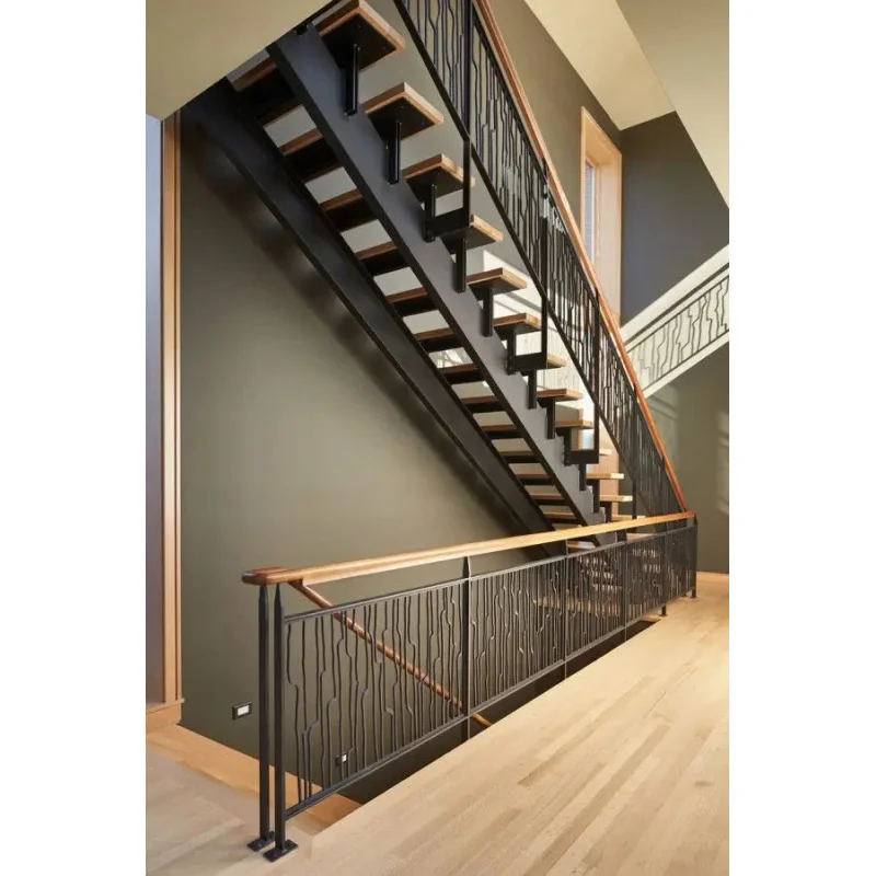 custom.DB Hot Sale Customized Solid Wood Modern Mono Stringer Interior Staircase with Glass Railing Indoor Use