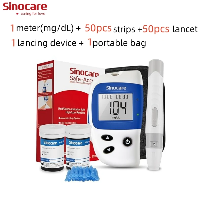 Sinocare Safe ACCU2 Bloedglucosemeter Bloedsuiker Testset Diabetes Thuis Glucometer met 50 stuks strips of alleen strips