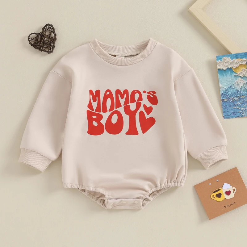 

Baby Boys Valentine's Day Outfts Casual Sweatshirt Romper Long Sleeve Crew Neck Letter Print Bodysuits Clothes