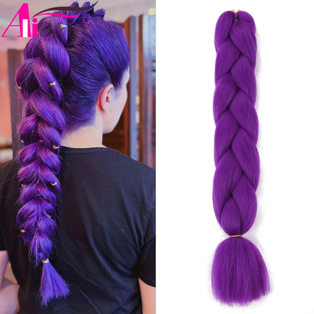 Alibaby 24 inch Purple Braiding Hair Extensions Pre Stretched Soft Yaki Synthetic Jumbo Braids Pink Red Hair DIY Ponytail Braid