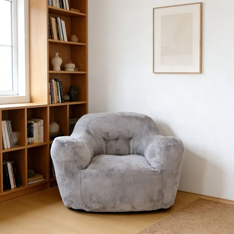 for Amazon Cross-border Fabric Imitation Rabbit Velvet Armrest Lazy Sofa for Balcony Bedroom Living Room Adult Bean Bag Chair