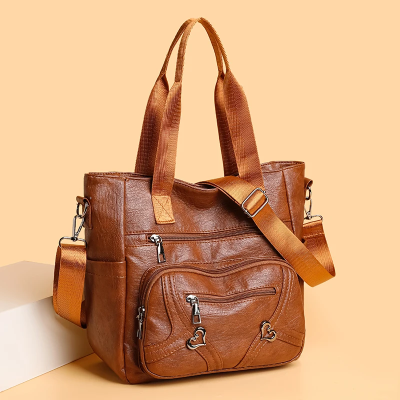 2025 New Large-capacity Soft Leather Fashion Shoulder Middle-aged Mother Bags Retro Simple PU High-end Portable Bag Sac A main