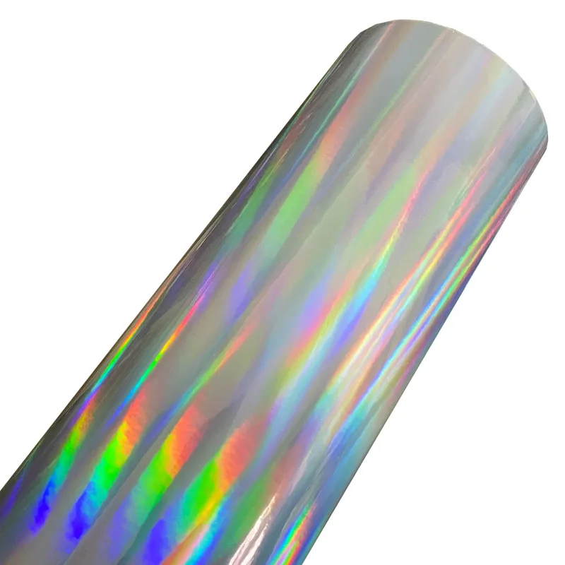 Glossy Rainbow Holographic Silver Chrome Vinyl Wrap Film Air Bubble Free Self Adhesive Decal Roll Automotive Car Wrapping Foil