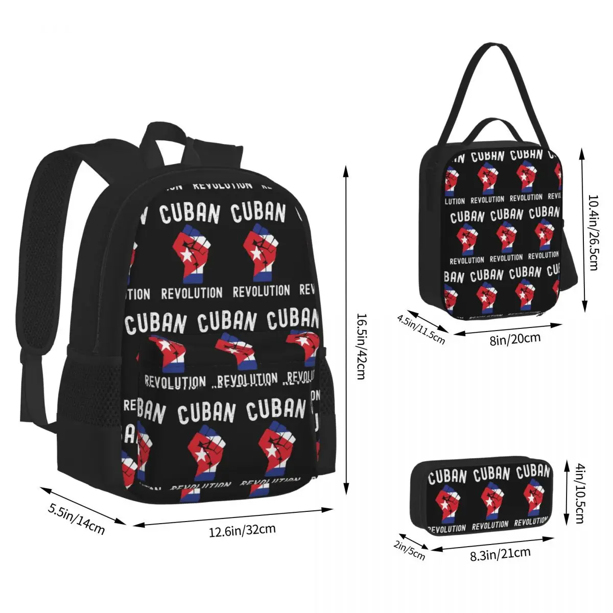 Cuban Revolution Cuba Flag Design Vintage Backpacks Boys Girls Bookbag School Bags Rucksack Lunch Bag Pen Bag Three-Piece Set